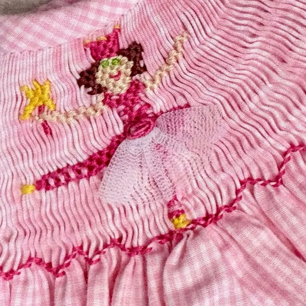 Rags Land Baby Girl 6M Pink Gingham Smocked Fairy Princess Dress